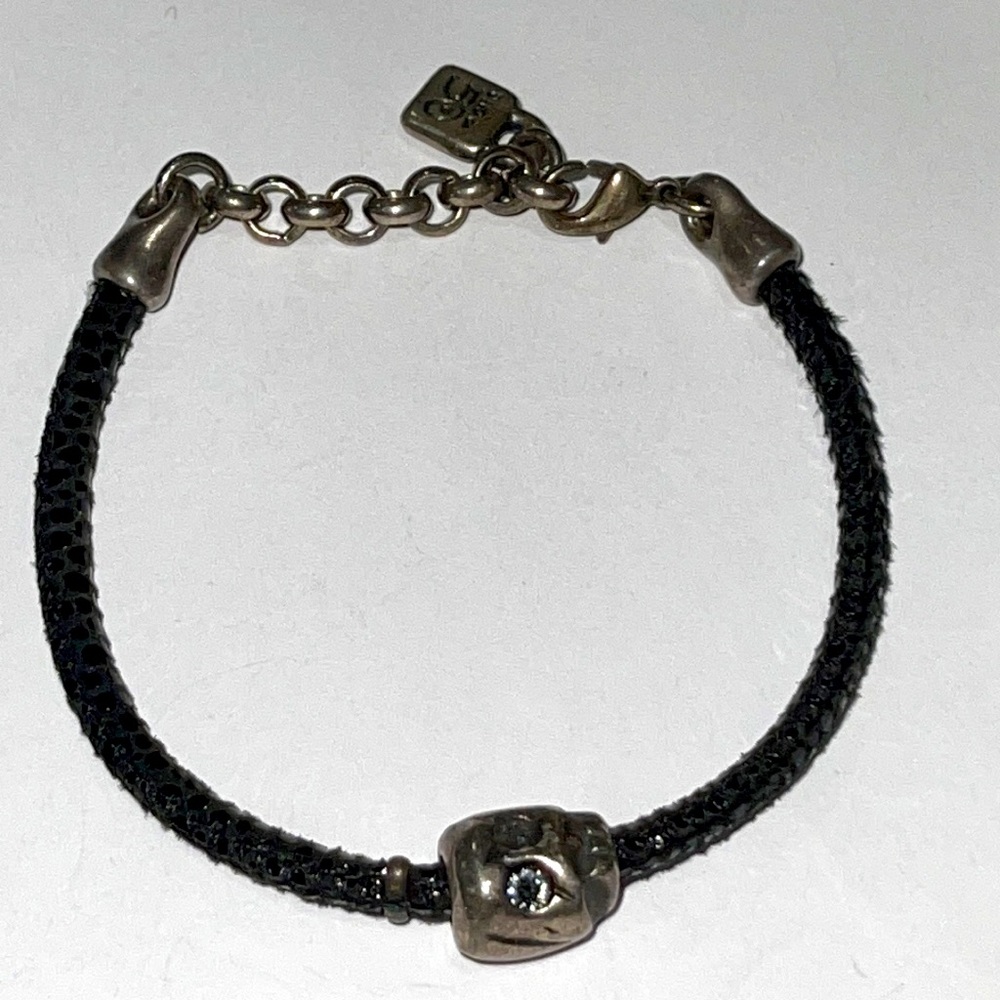 Black Braided Cord Bracelet with Silver Accent
